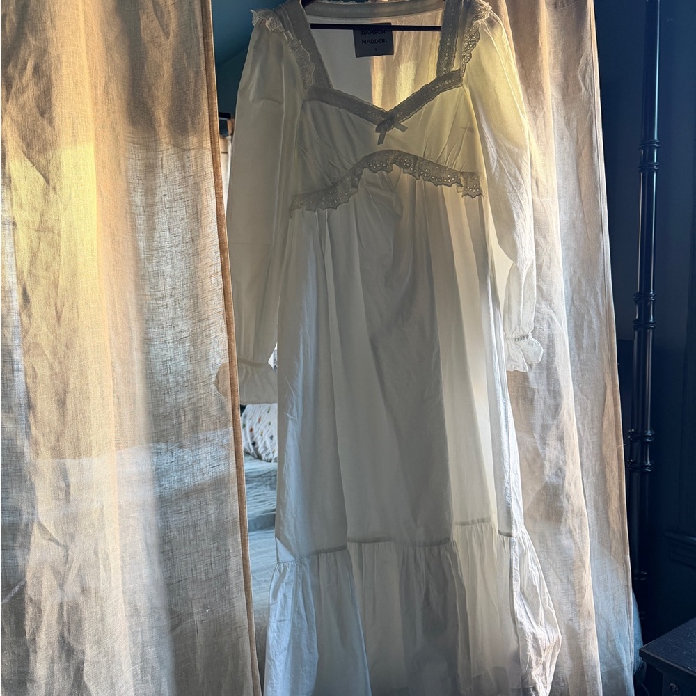 Damson Madder Vintage-Inspired White Lace Trim Maxi Dress